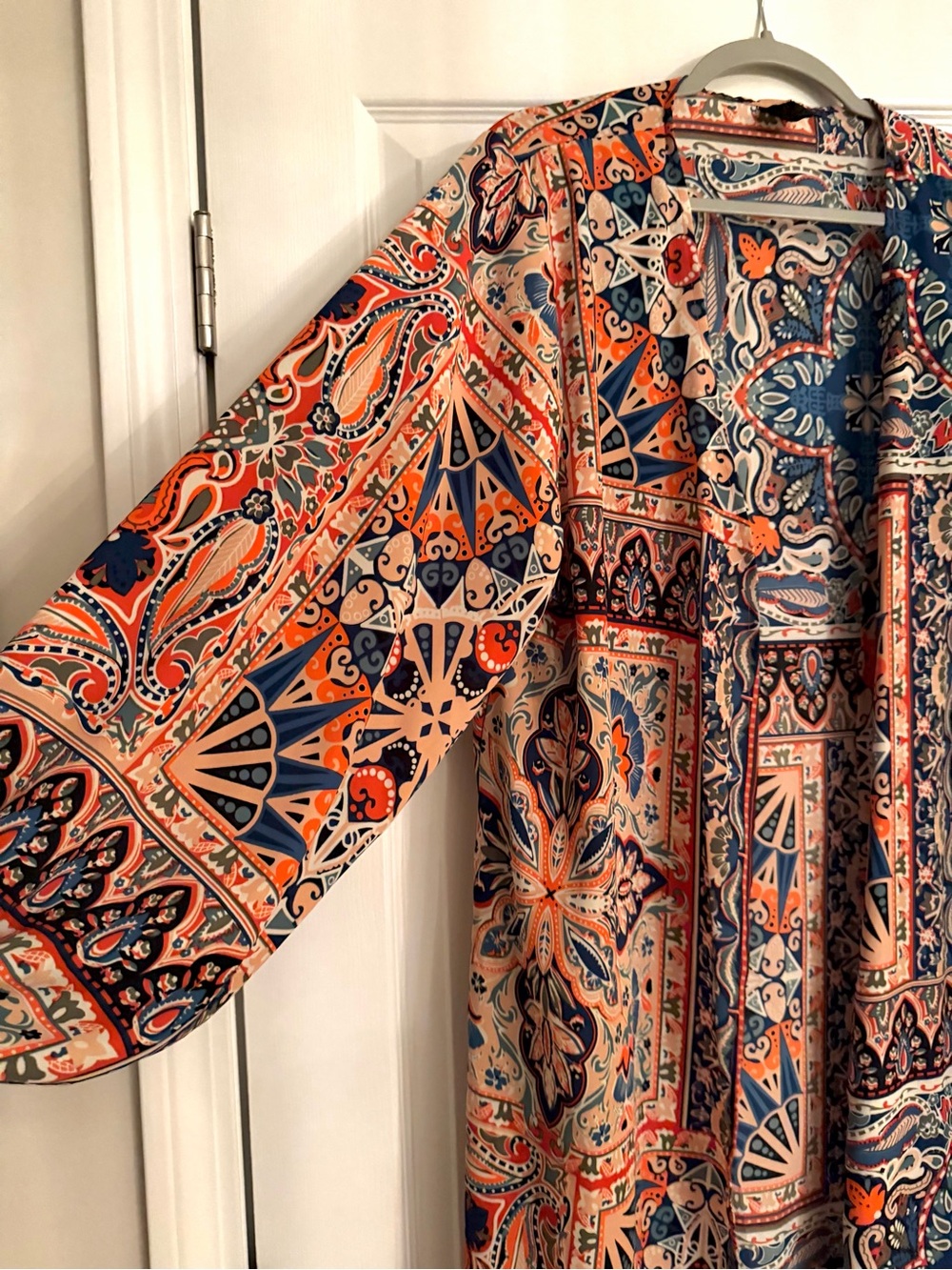 LILDY Boho Open-Front Printed Kimono Jacket in Multi-Color Puffy Sleeve. Sz L/XL